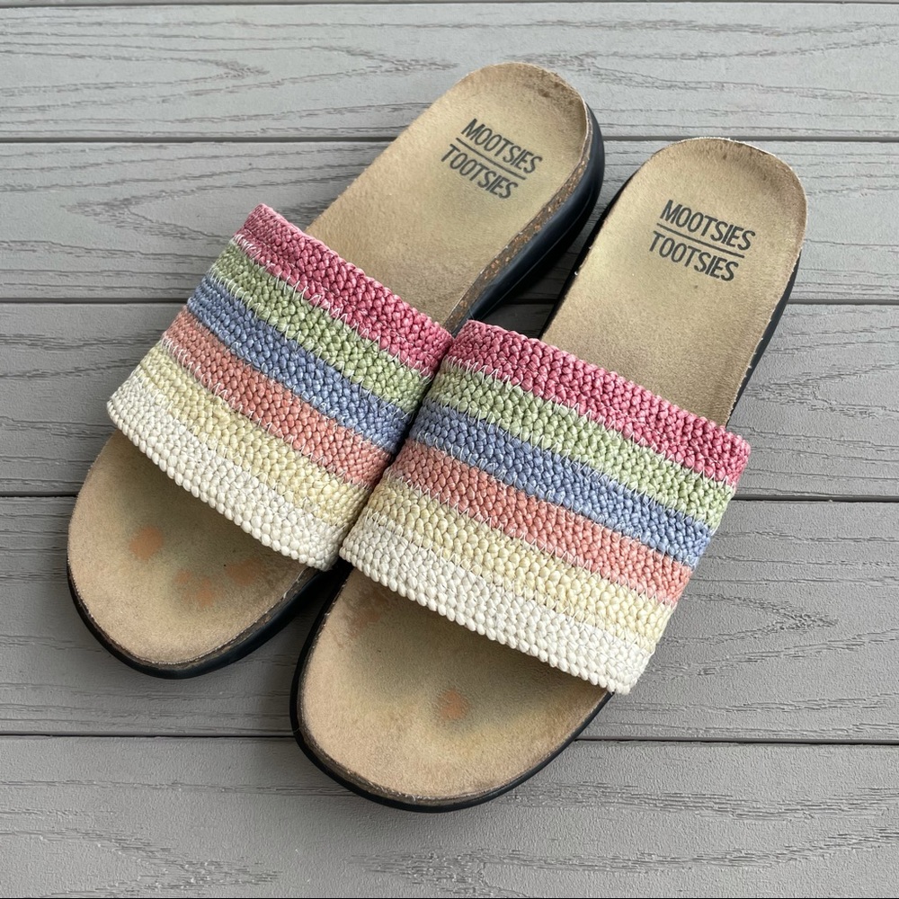 Mootsies Tootsies Moemiliak Slide Sandals Multicolor Pastel Stripes Woven 8.5M